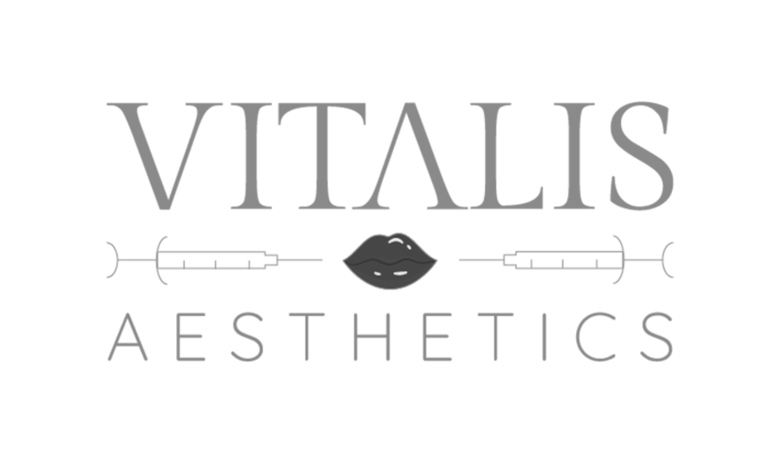 Vitalis Aesthetics Logo – stilisierter Schriftzug ‚VITALIS‘ in Großbuchstaben, darunter ‚Aesthetics‘, modern und elegant gestaltet