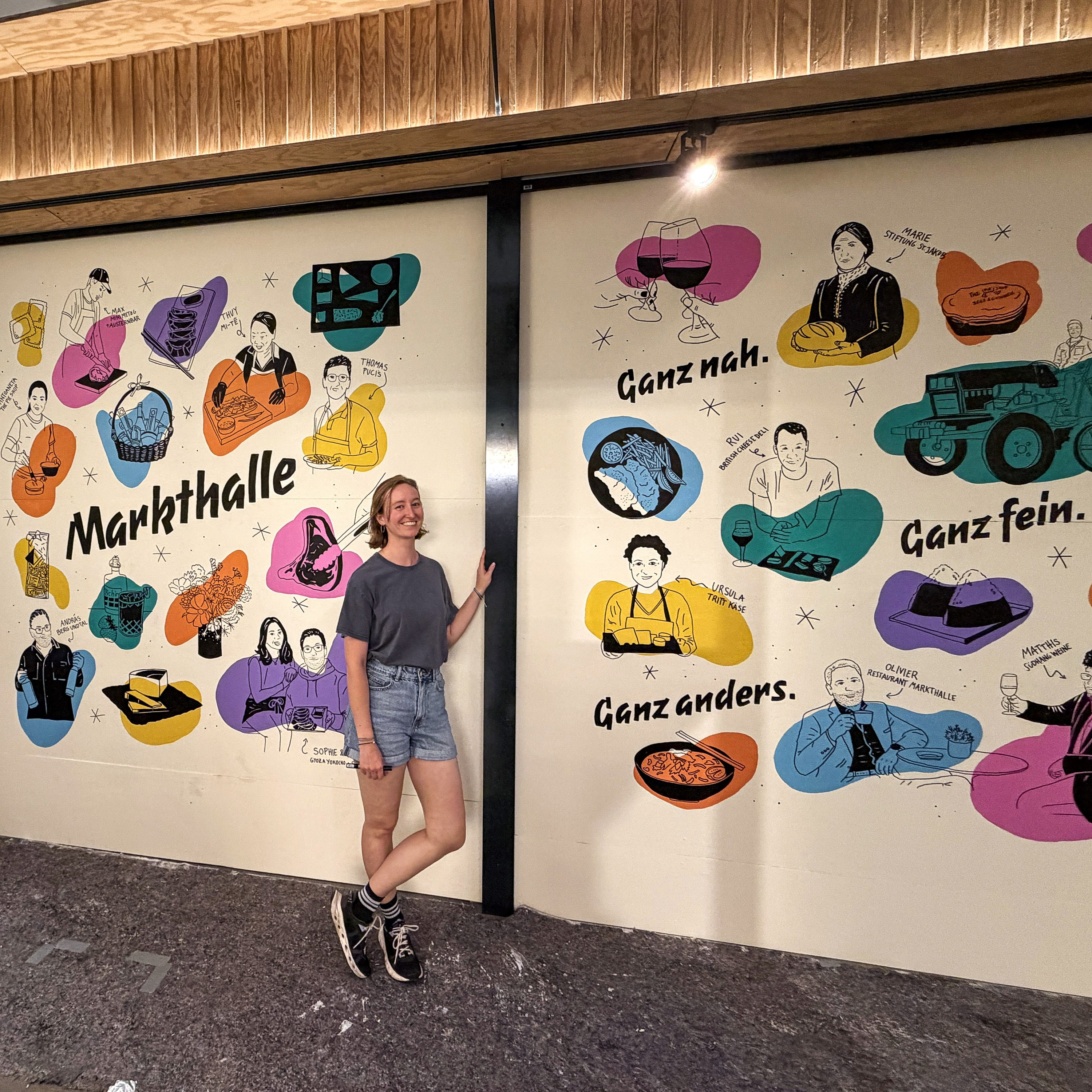 Wandillustration / Wandgemälde in der Markthalle im Viadukt in Zürich