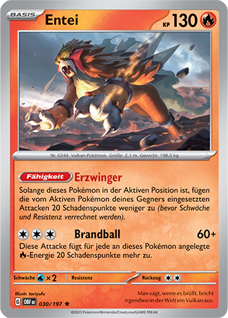 Pokemon - Obsidian Flammen - Entei - Reverse Holo 030/197 (DEUTSCH)                            