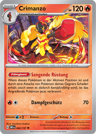 Pokemon - Obsidian Flammen - Crimanzo - Reverse Holo 044/197 (DEUTSCH)                                    