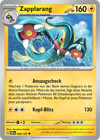 Pokemon - Obsidian Flammen - Zapplarang - Reverse Holo 069/197 (DEUTSCH)                               