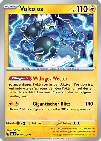 Pokemon - Obsidian Flammen - Voltolos - Reverse Holo 070/197 (DEUTSCH)                              