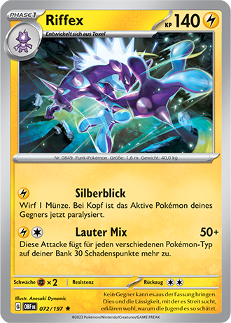 Pokemon - Obsidian Flammen - Riffex - Reverse Holo 072/197 (DEUTSCH)                              