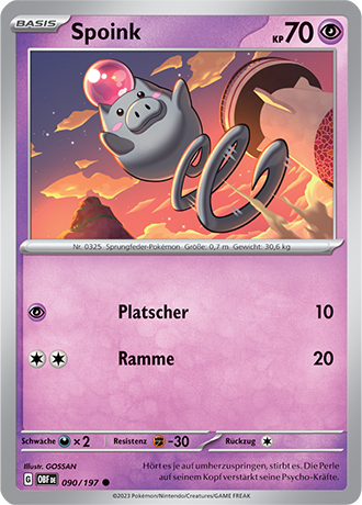 Pokemon - Obsidian Flammen - Spoink - Reverse Holo 090/197 (DEUTSCH)                                 