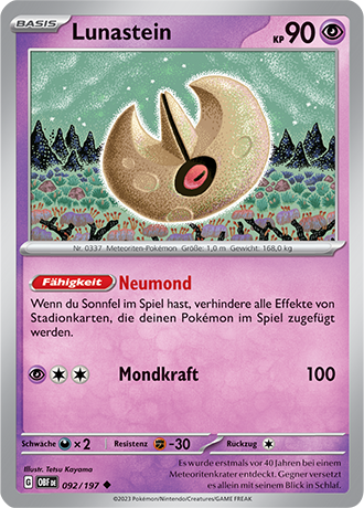 Pokemon - Obsidian Flammen - Lunastein - Reverse Holo 092/197 (DEUTSCH)                                 