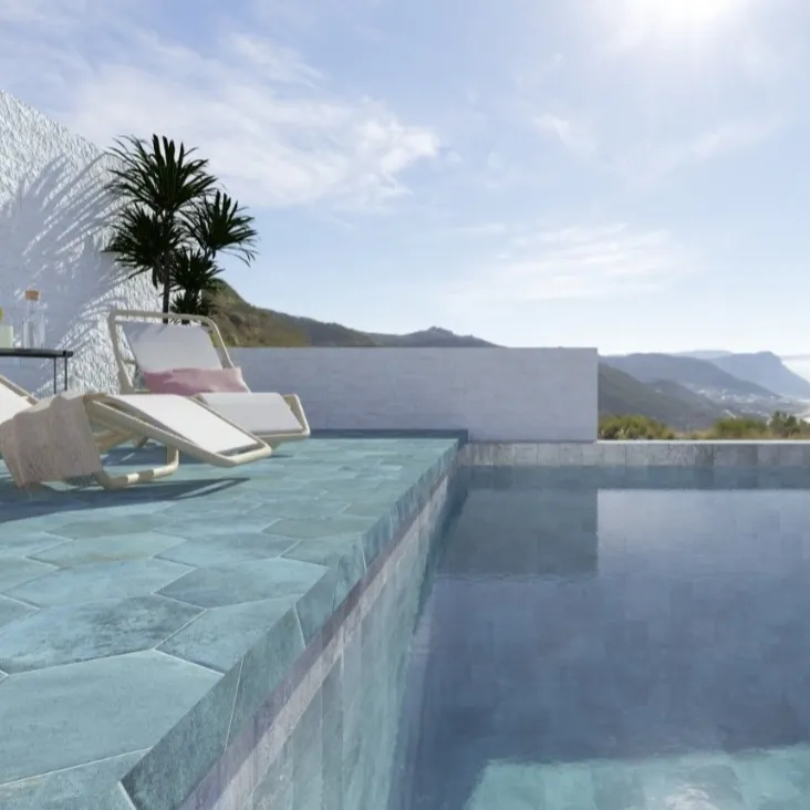 Acabados para piscina Porcelanato Samoa Hexagonal Turquesa