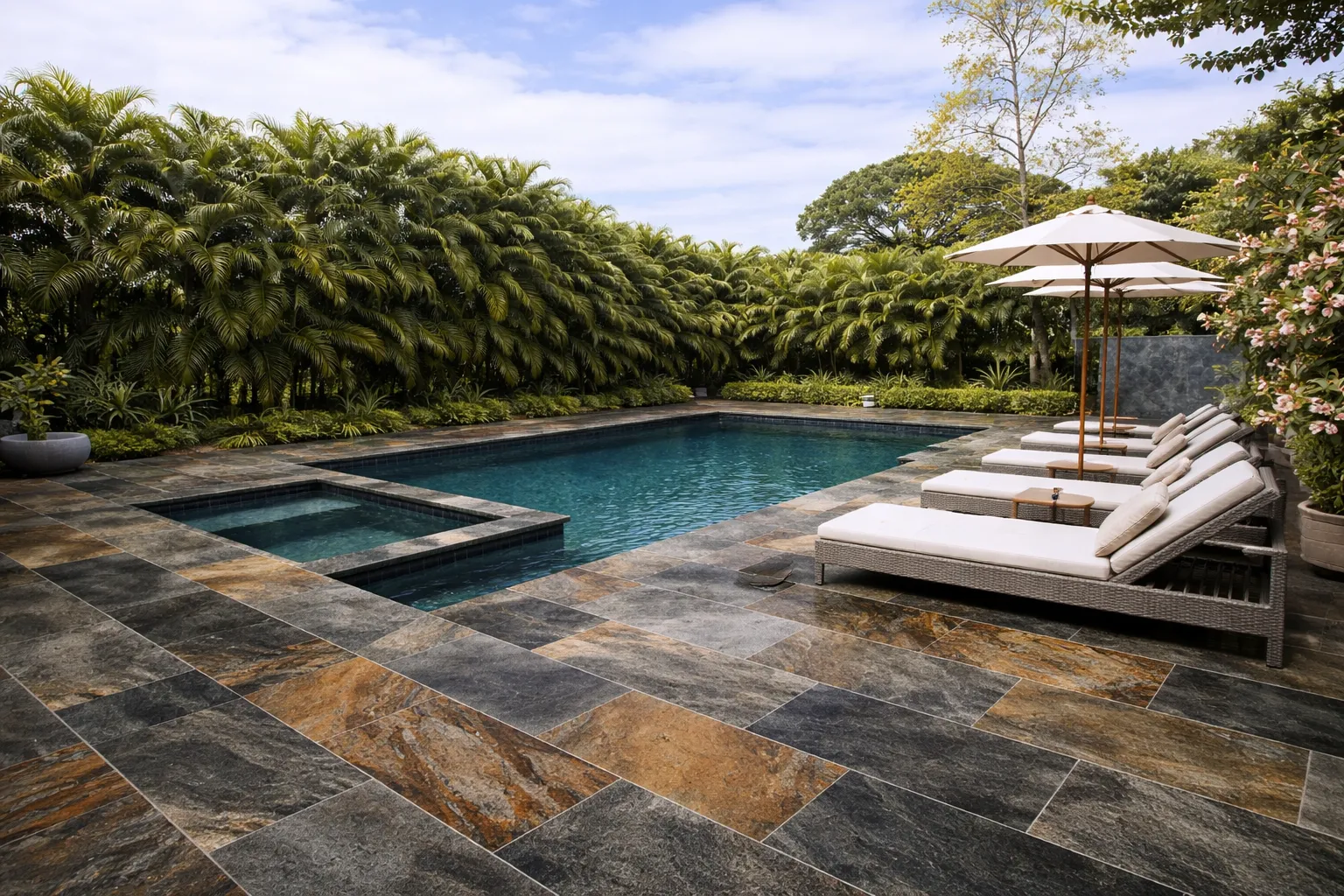 Rediseño de piscina en el Caribe de Costa Rica con cambio de acabados para terraza tipo porcelanato