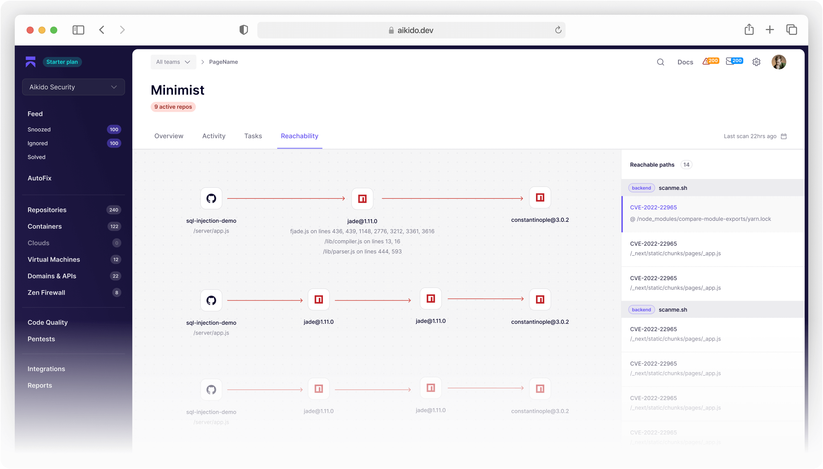 Panel de control con pestaña de autofixes