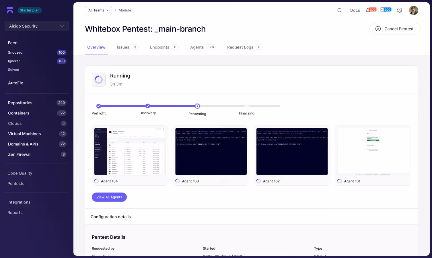 Attack interface showing our AI pentesting agents