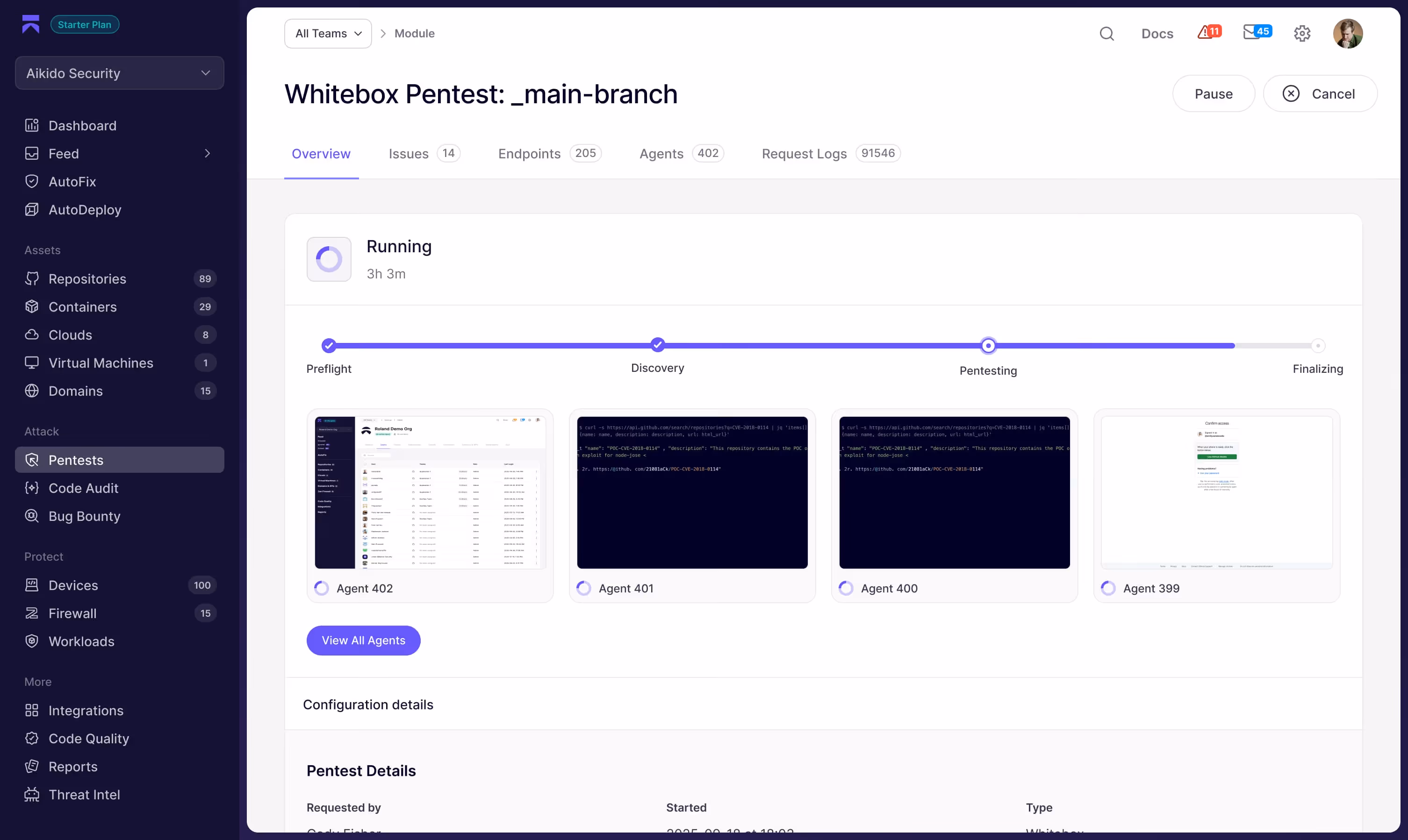 Attack interface showing our AI pentesting agents