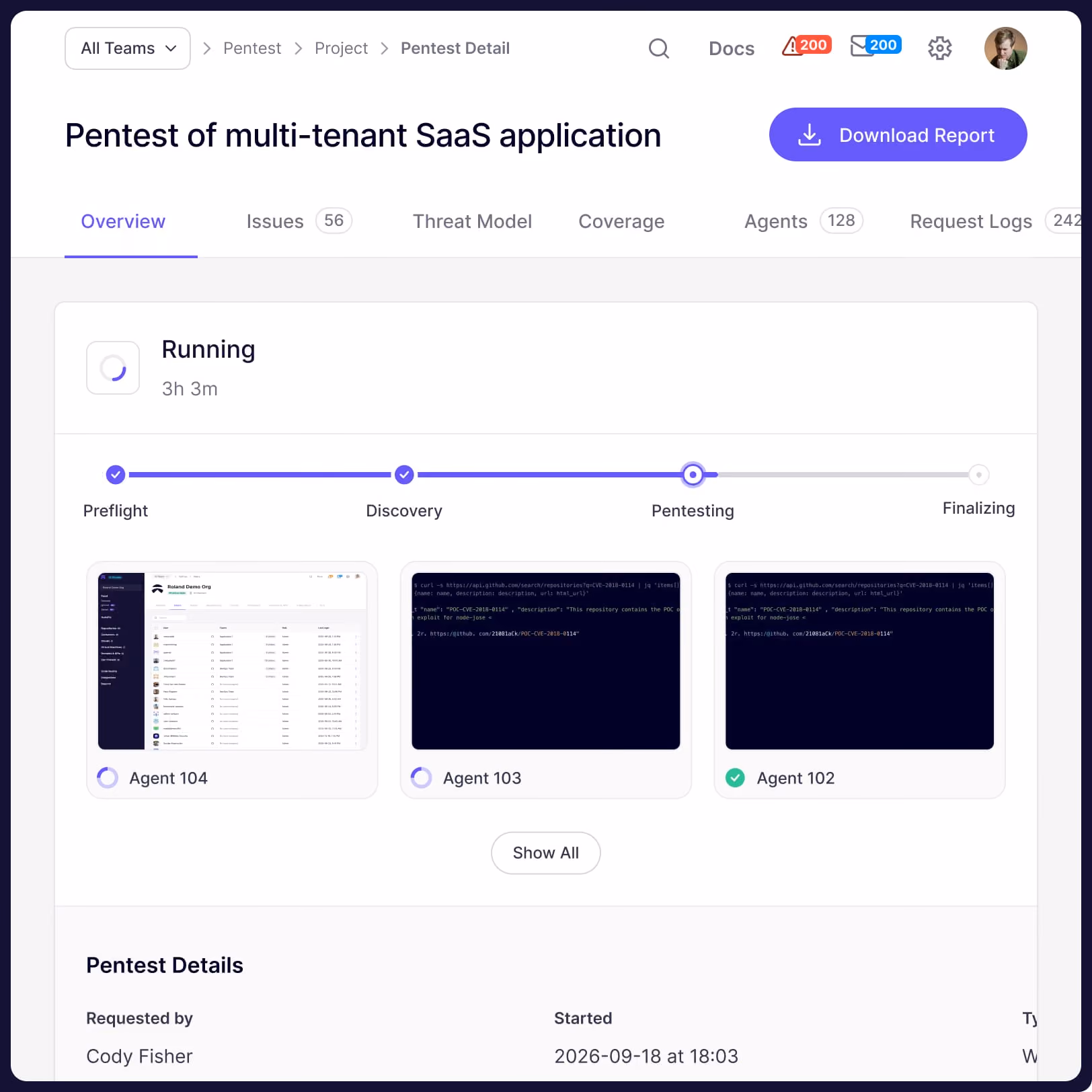 Attack interface showing our AI pentesting agents