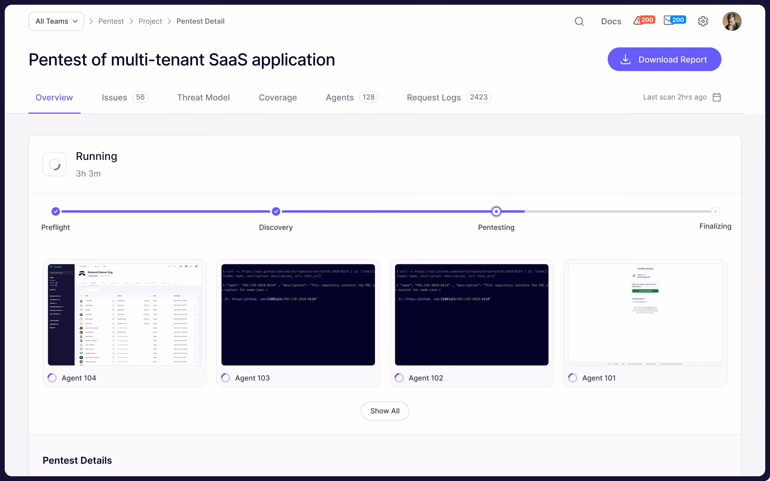 Attack interface showing our AI pentesting agents