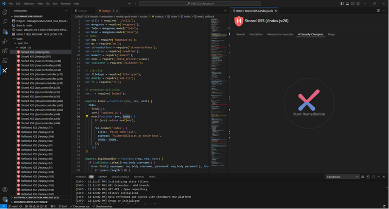 Checkmarx Screenshot of IDE SAST issue Detection