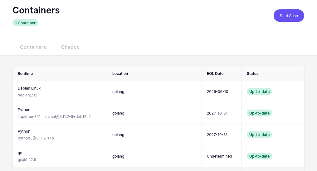 An example of improving Docker security by scanning for end-of-life dependencies.