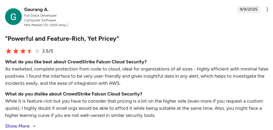 Crowdstrike Falcon Cloud Security Reviews