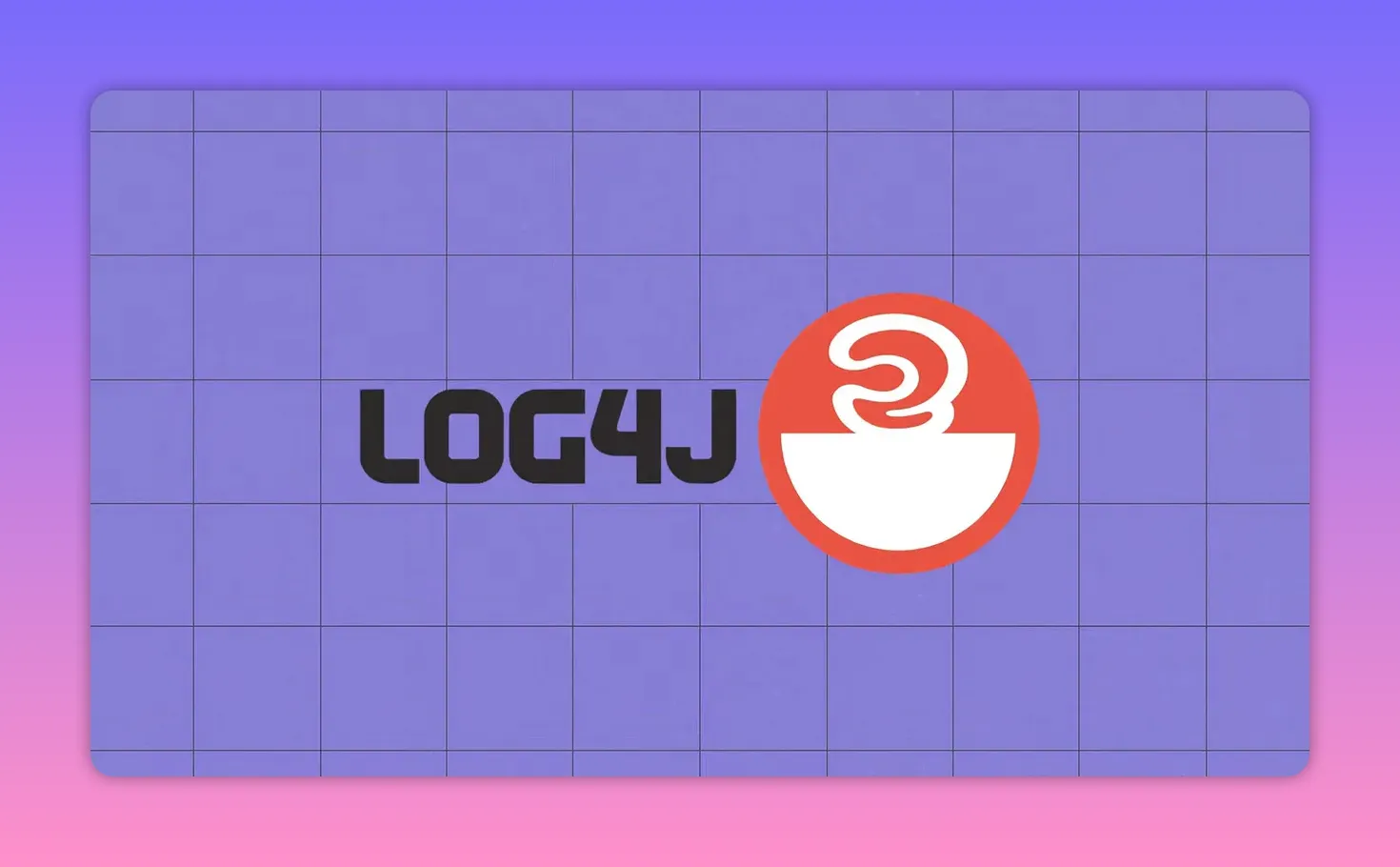 Log4j logo with the text 'LOG4J' and the Java cup icon centered on a purple grid background.