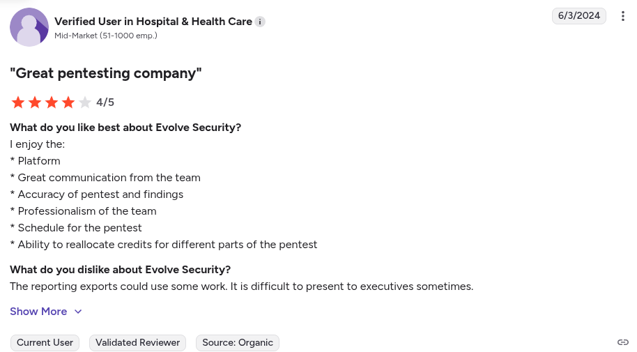 Evolve Security Reviews