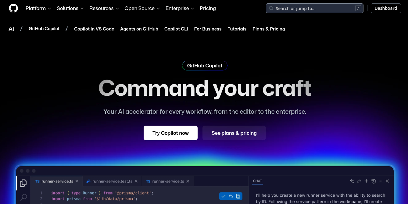 Sitio web de GitHub Copilot