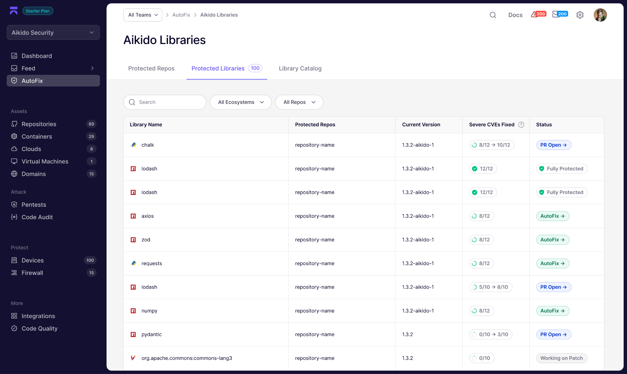Aikido Libraries backports patches to pinned application dependencies