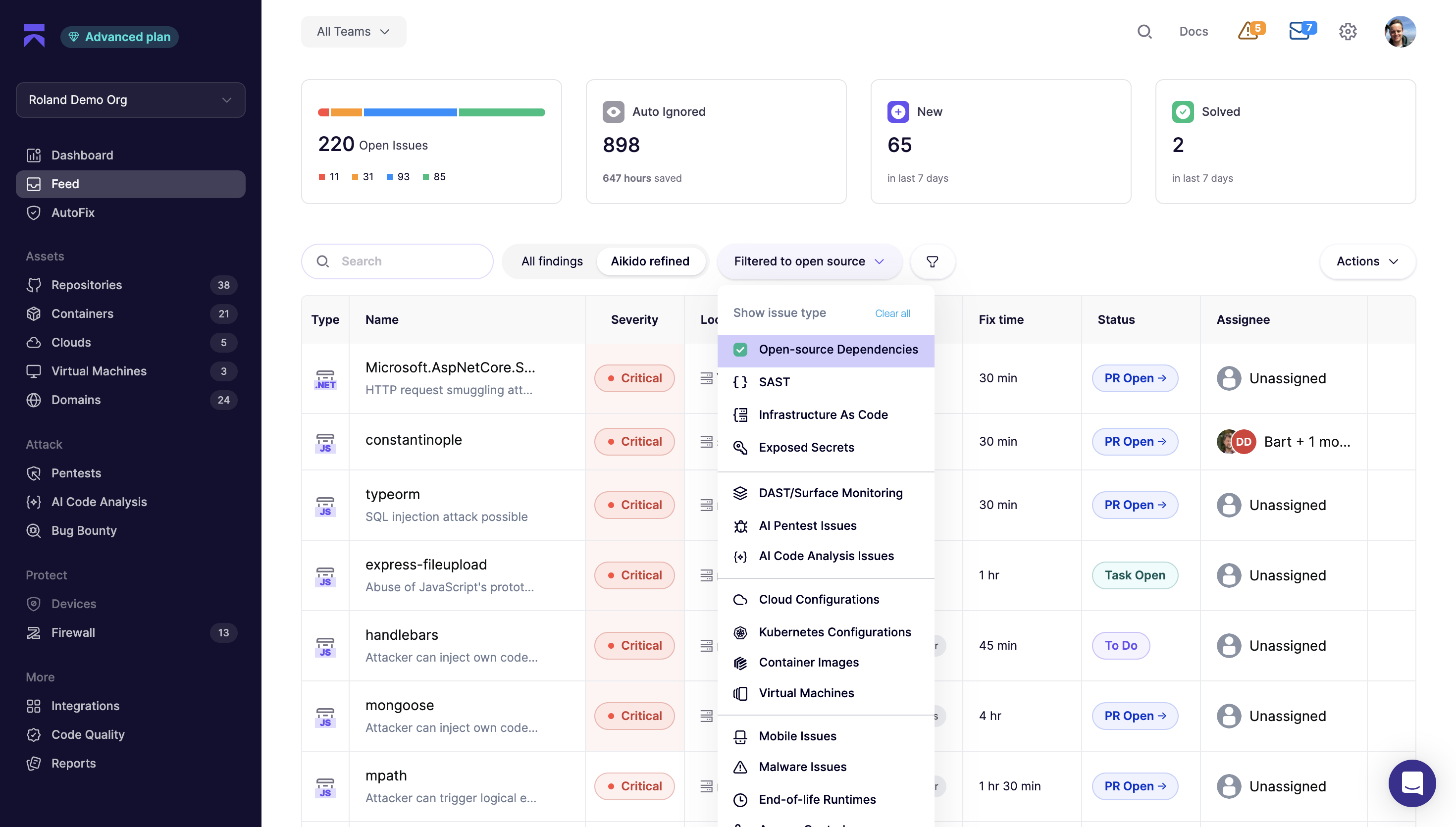 Open source dependency vulnerabilities surfaced in the Aikido feed