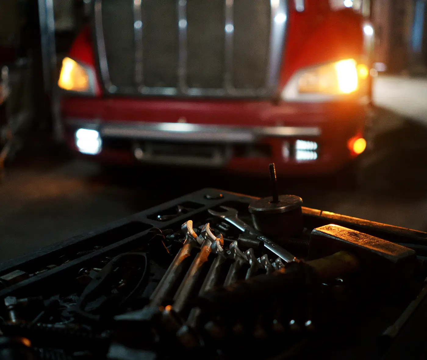 Semi truck in for repairs at B&B Truck & Trailer Repair