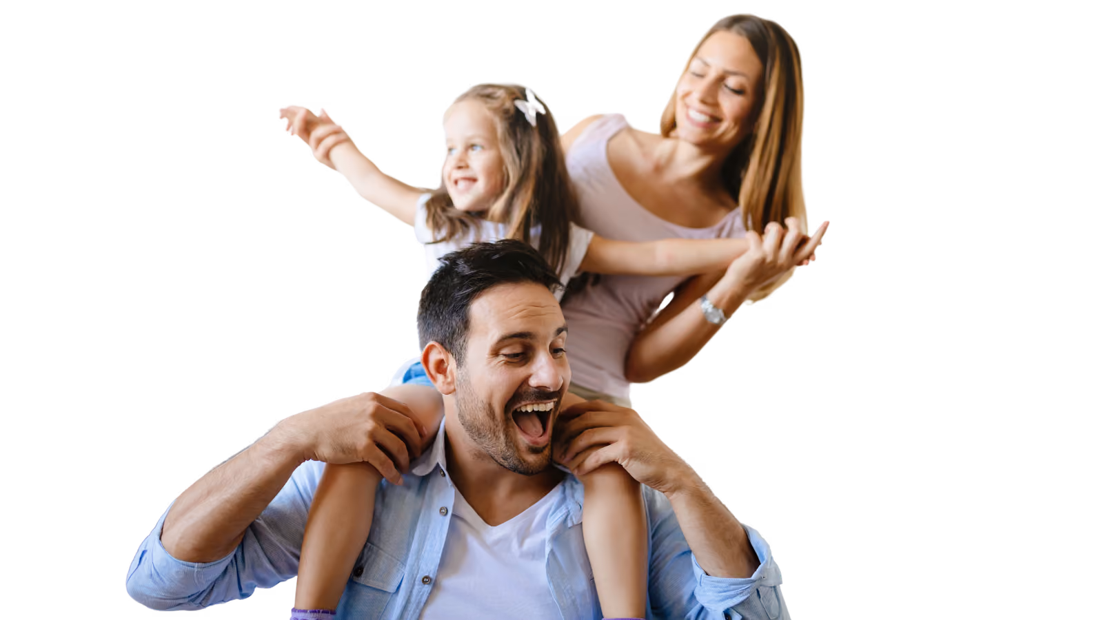 Happy family playing outside.