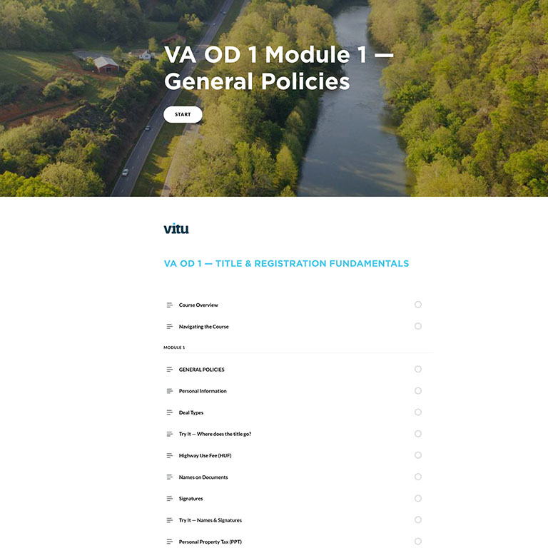 Virginia OD 1 Module Table of Contents screenshot