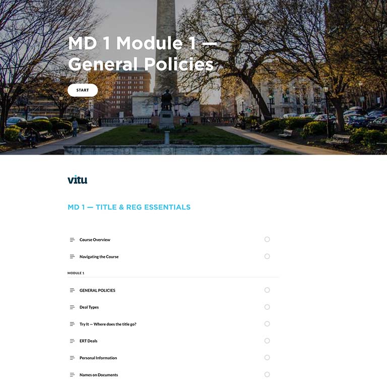 Maryland 1 Module Table of Contents screenshot