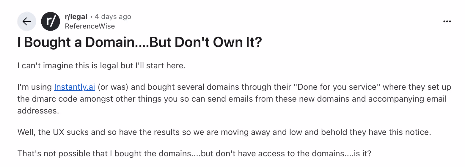 An Instantly client's post from Reddit