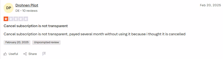 Dissatisfied Lemlist customer review from Trustpilot