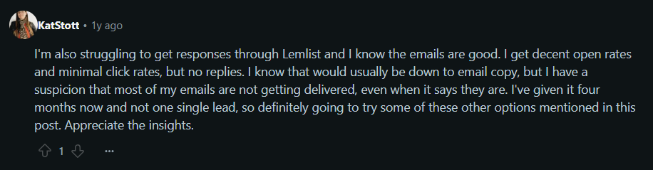 A dissatisfied Lemlist customer from Reddit