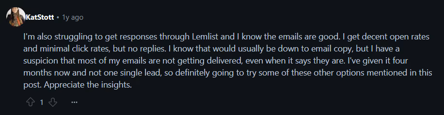 A dissatisfied Lemlist customer from Reddit