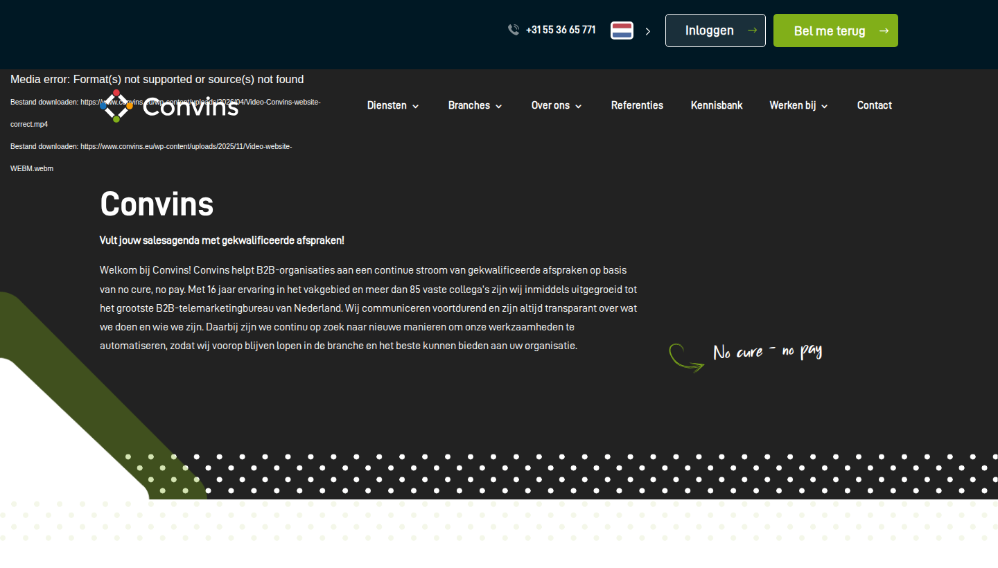 Convins homepage screenshot