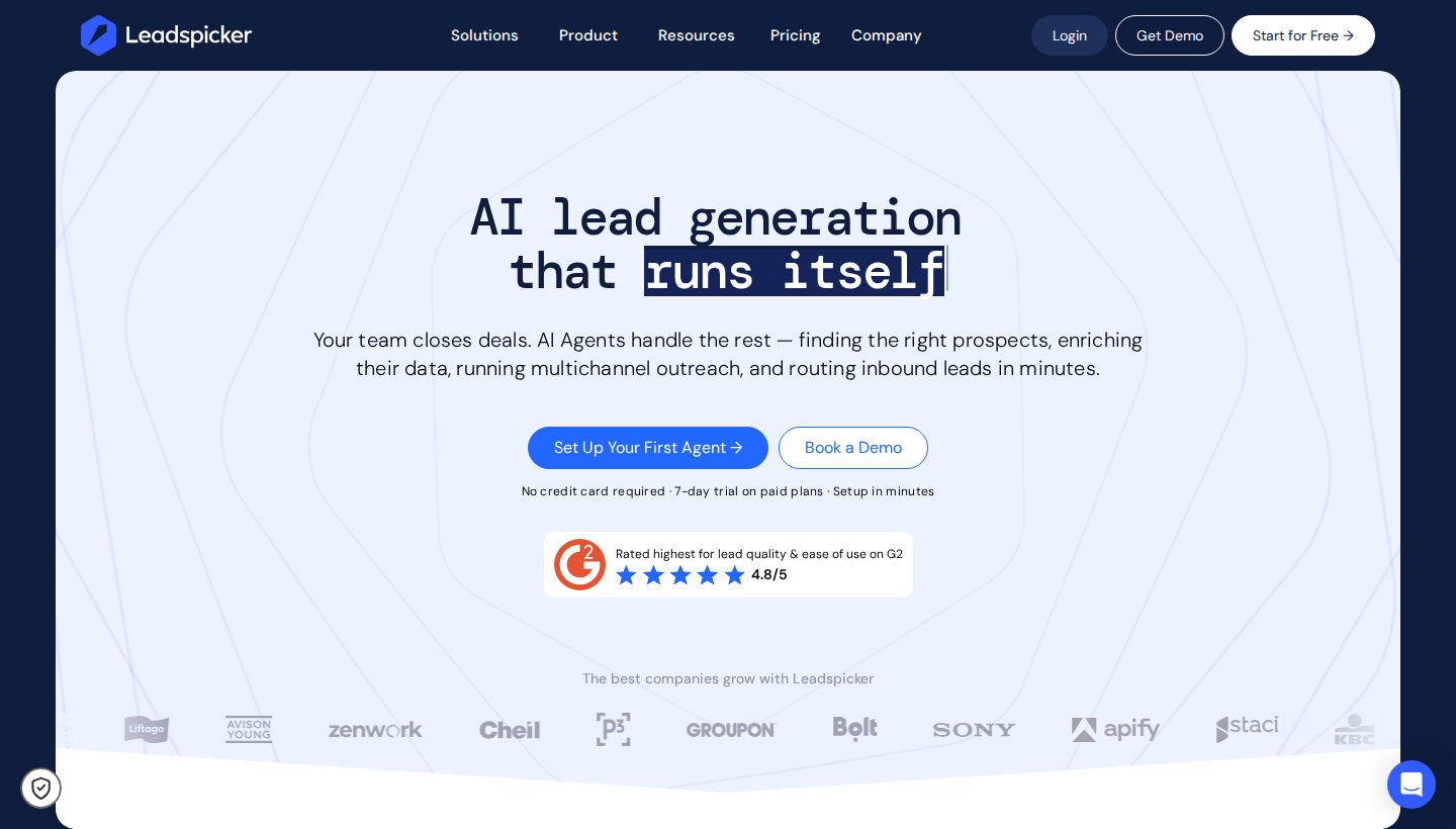 Leadspicker homepage screenshot