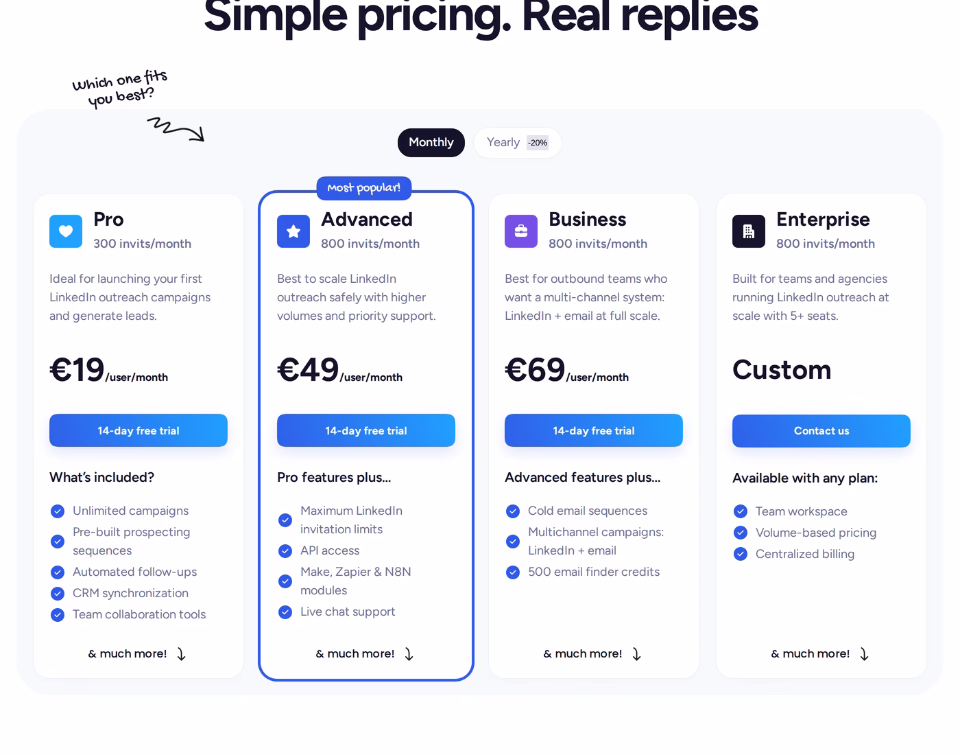Waalaxy pricing page screenshot