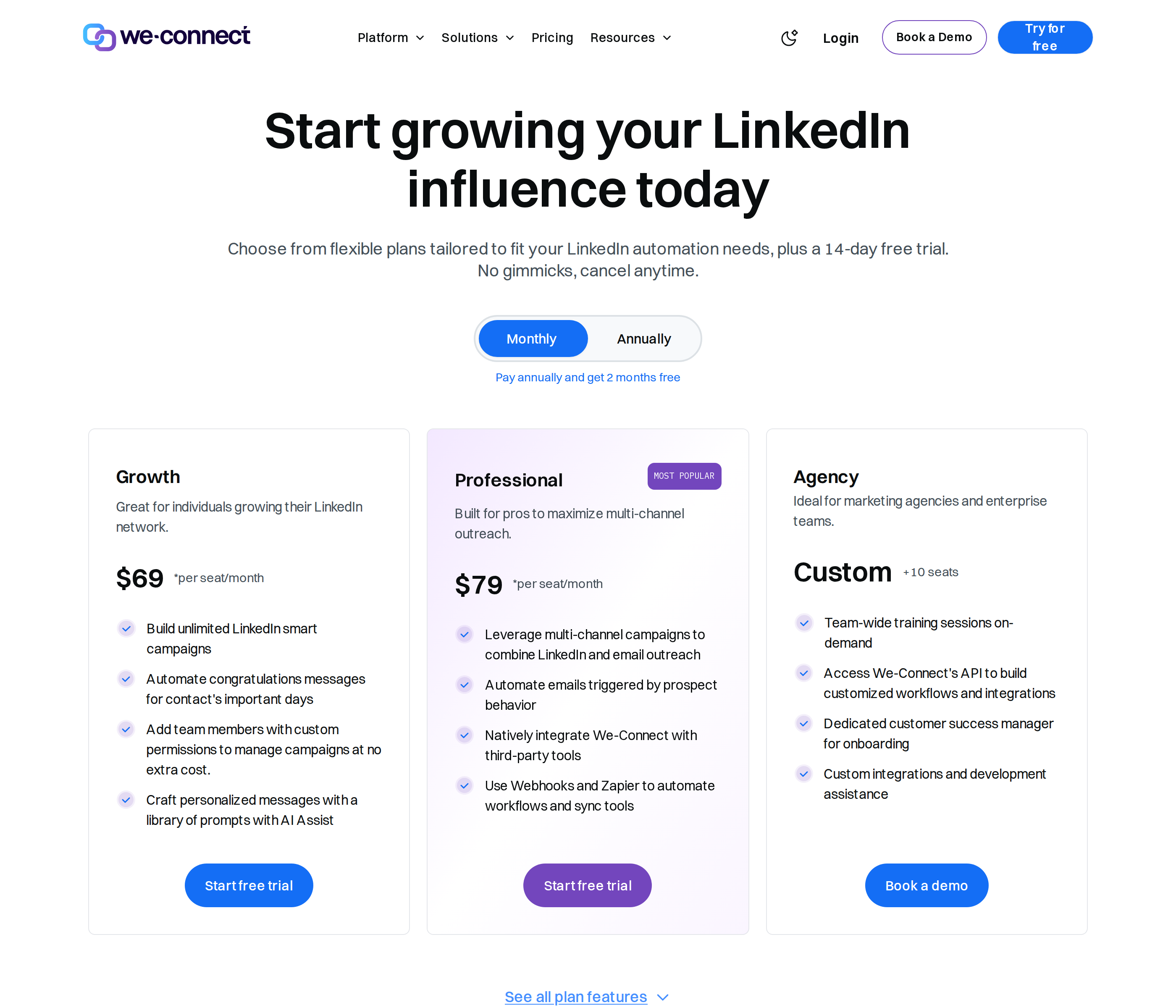 We-Connect pricing page