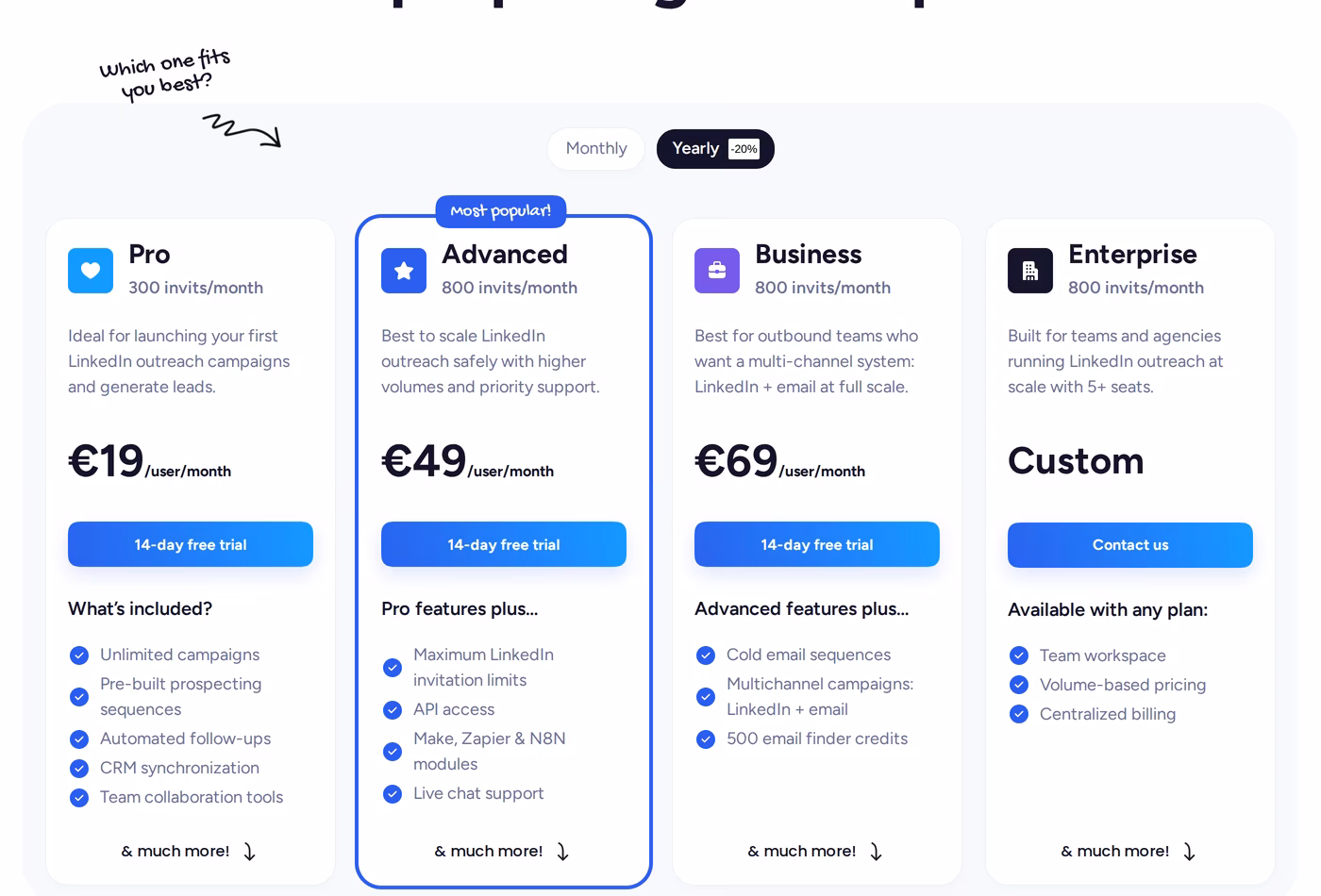 Waalaxy pricing page
