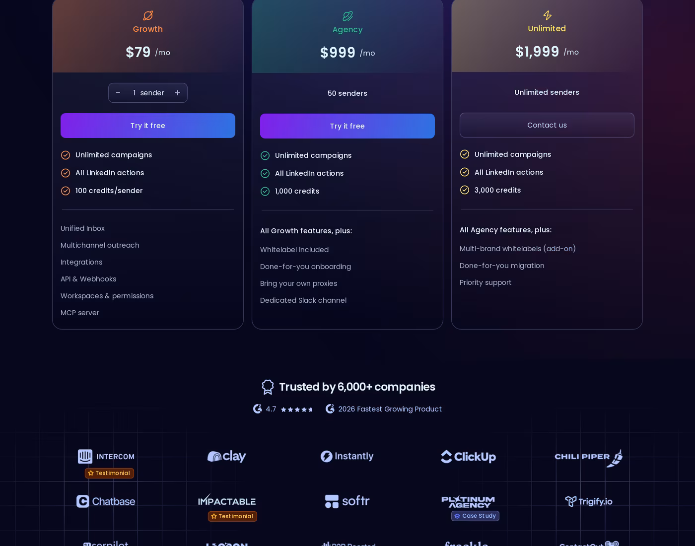 HeyReach pricing page