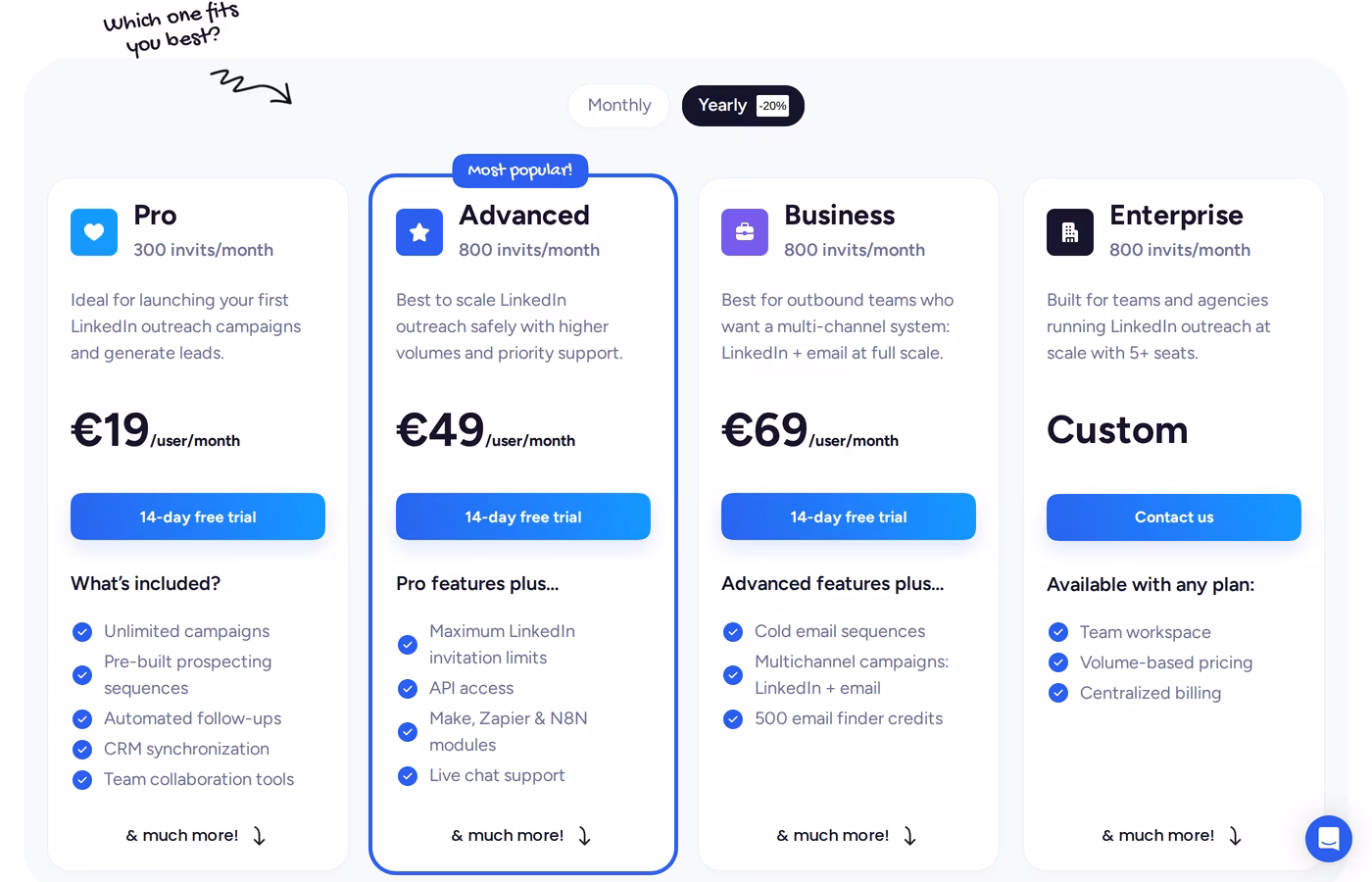 Waalaxy pricing page