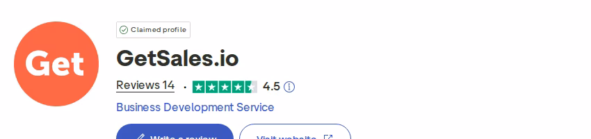 GetSales.io Trustpilot profile showing 14 total reviews and 4.5 rating