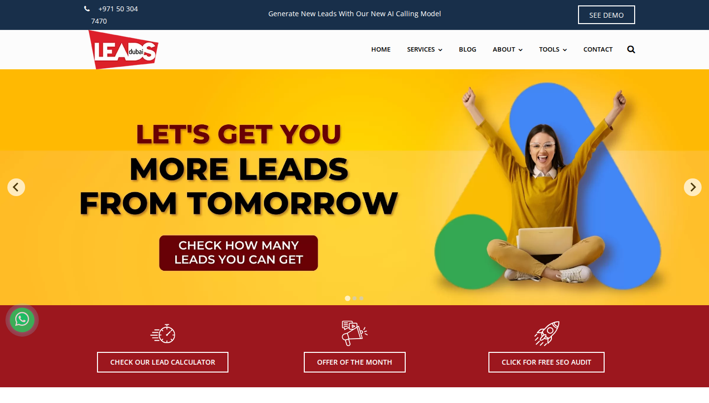 Leads Dubai homepage screenshot