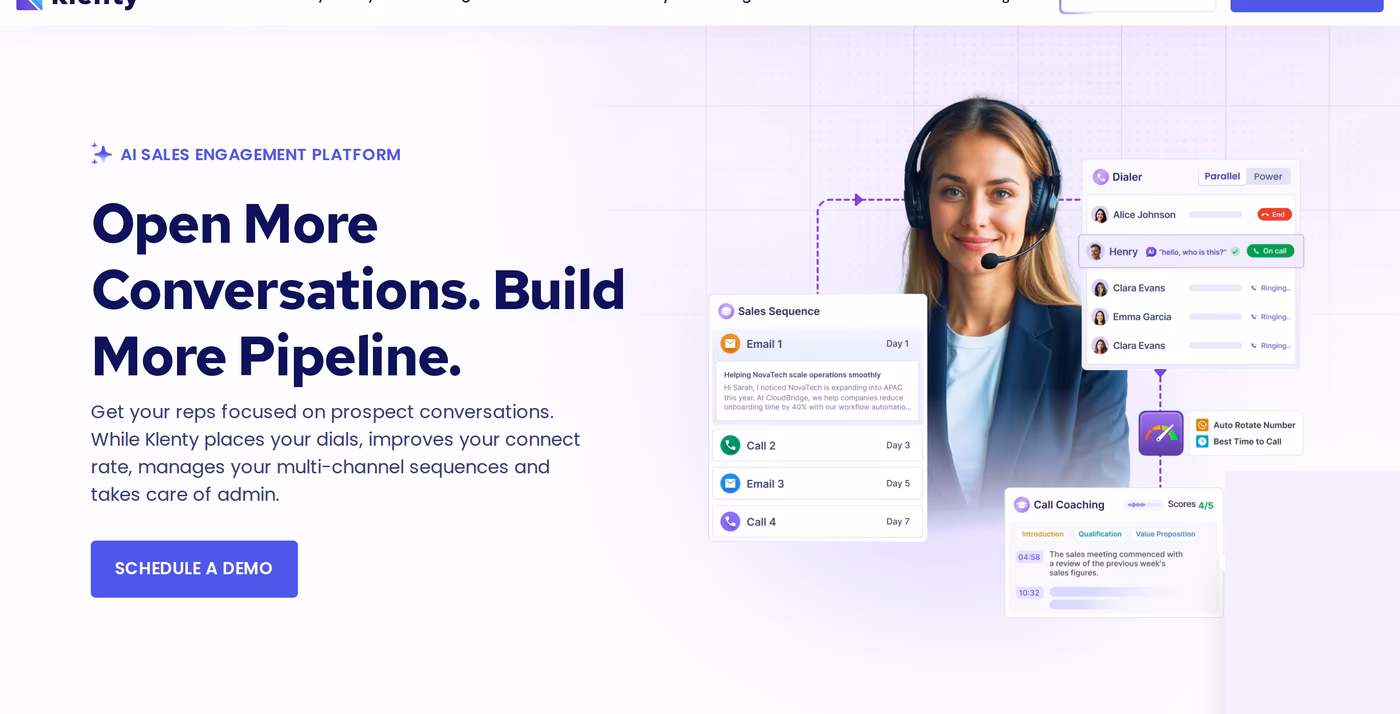 Klenty homepage - AI sales engagement platform