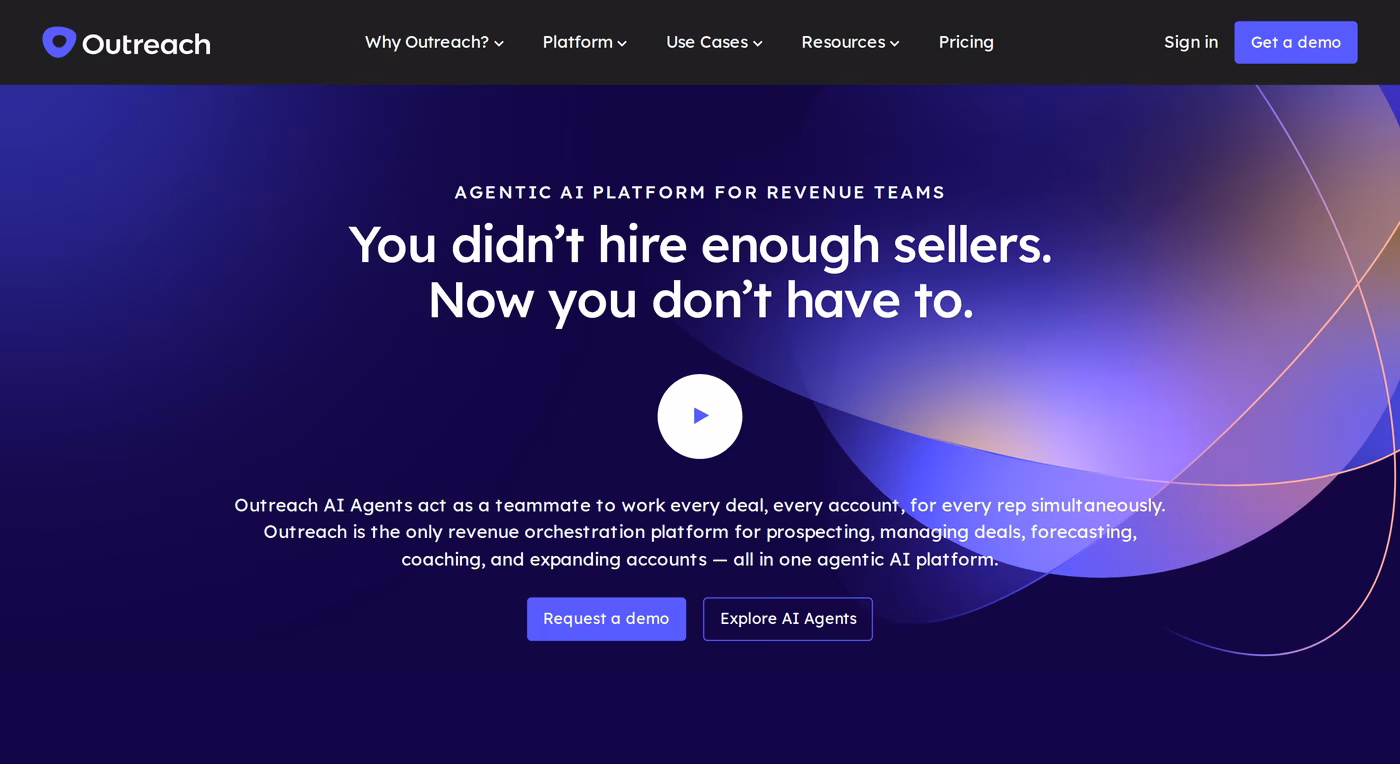 Outreach.io homepage describing its agentic AI platform for revenue teams