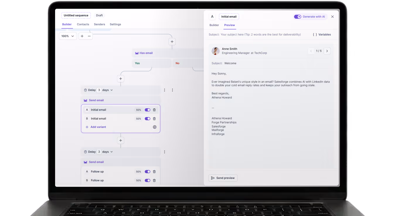 MailForge sequence builder interface