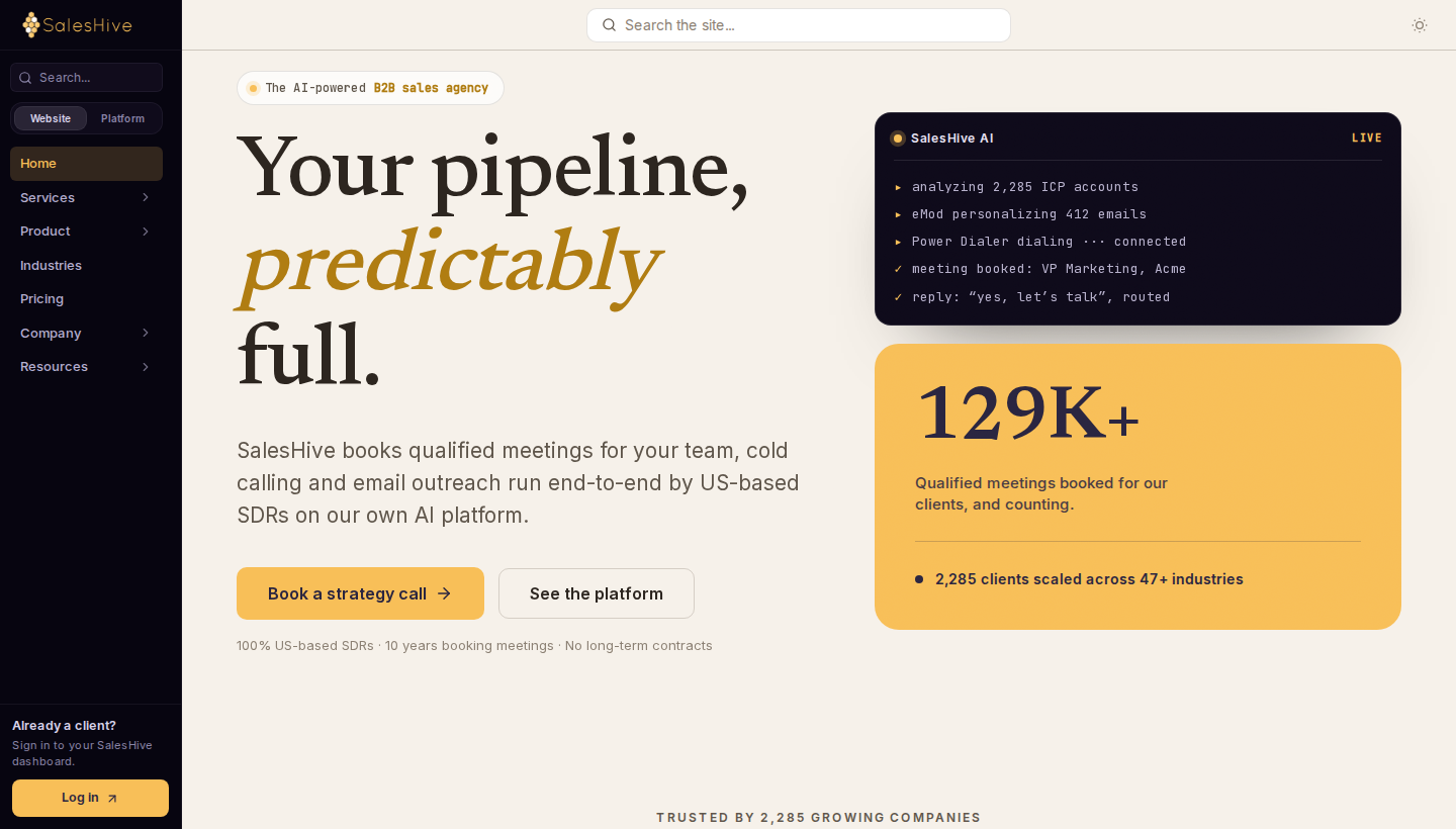 SalesHive homepage screenshot