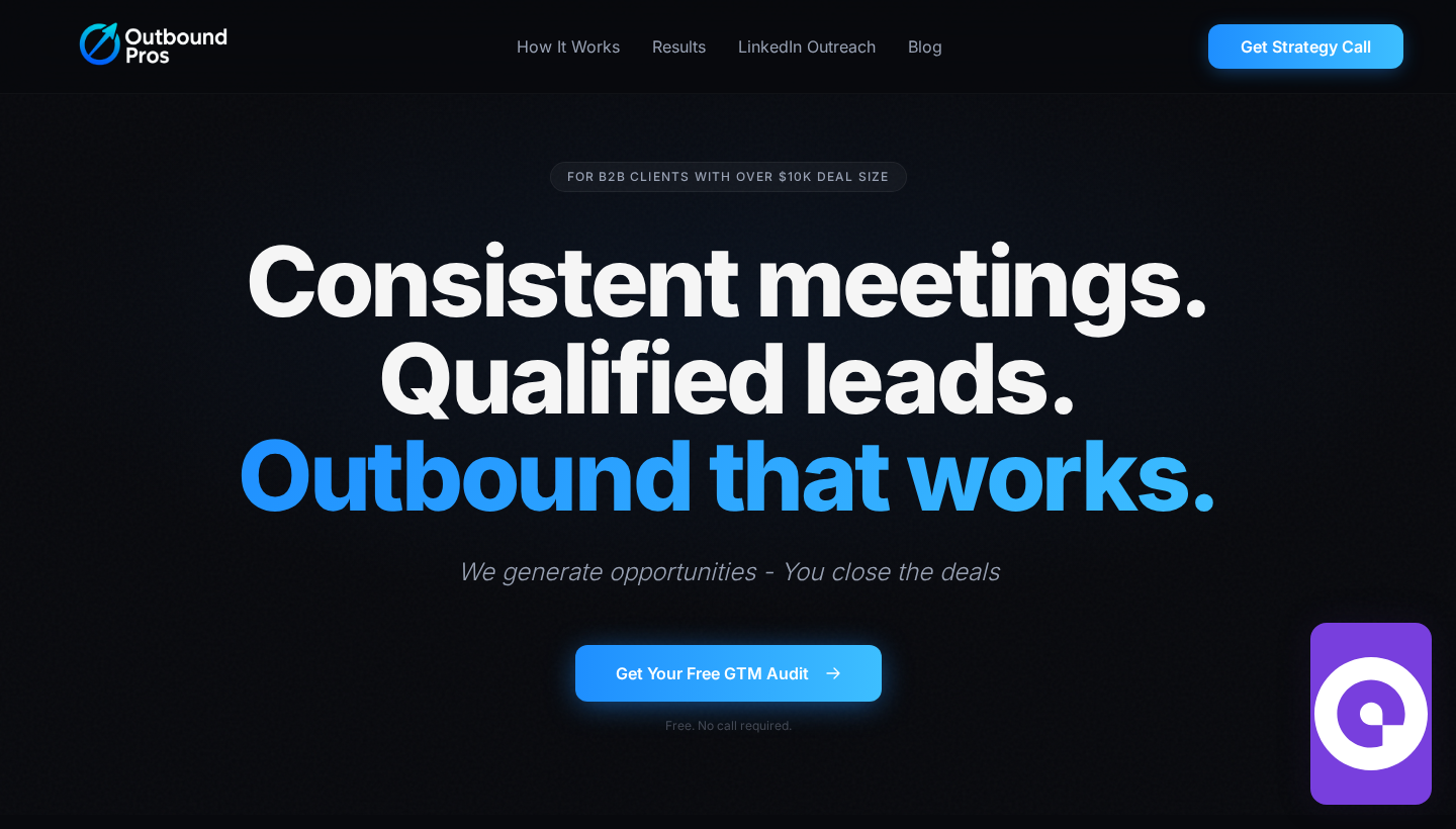 Outbound Pros homepage screenshot