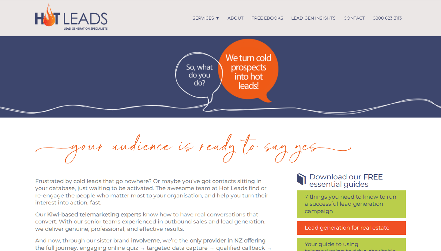 Hot Leads homepage screenshot