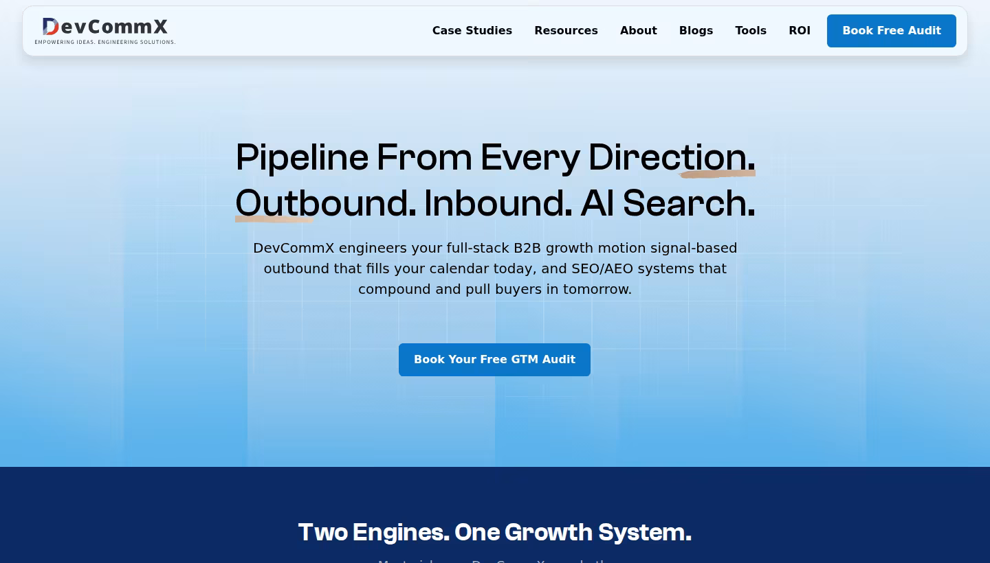 DevCommX homepage screenshot