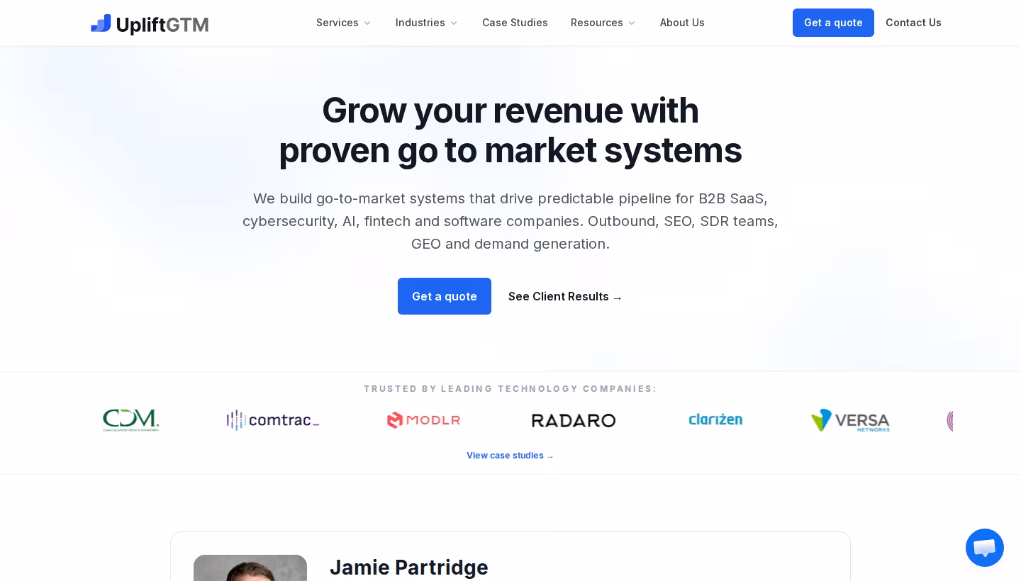 UpliftGTM homepage screenshot