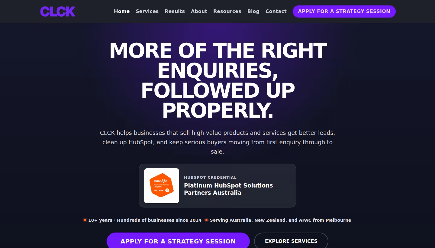 CLCK homepage screenshot